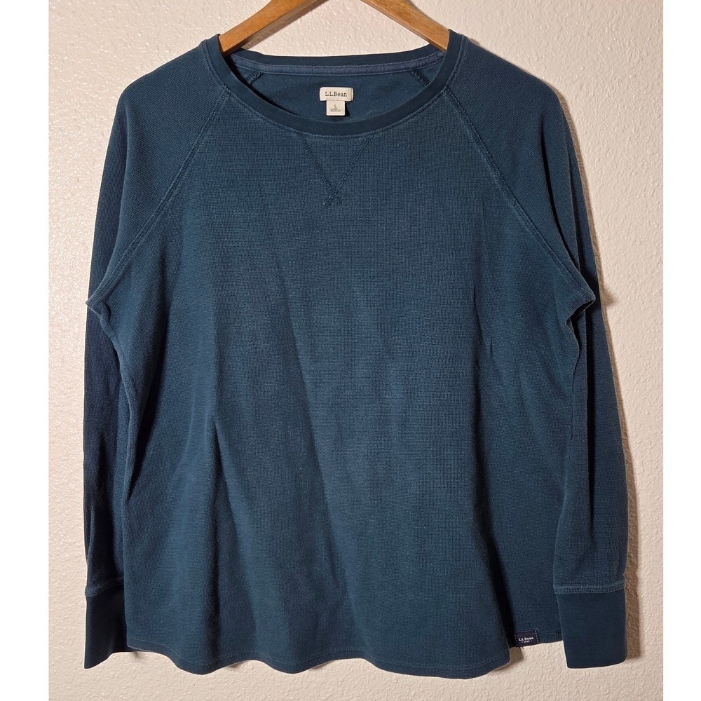 L.L.Bean Waffle Knit Thermal Top Women's Lrg Dark Teal Outdoor Layer Gorpcore